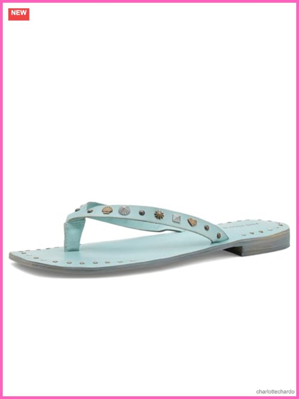 Leather Studded Flip Flops with Block Heel - Women's Sandals